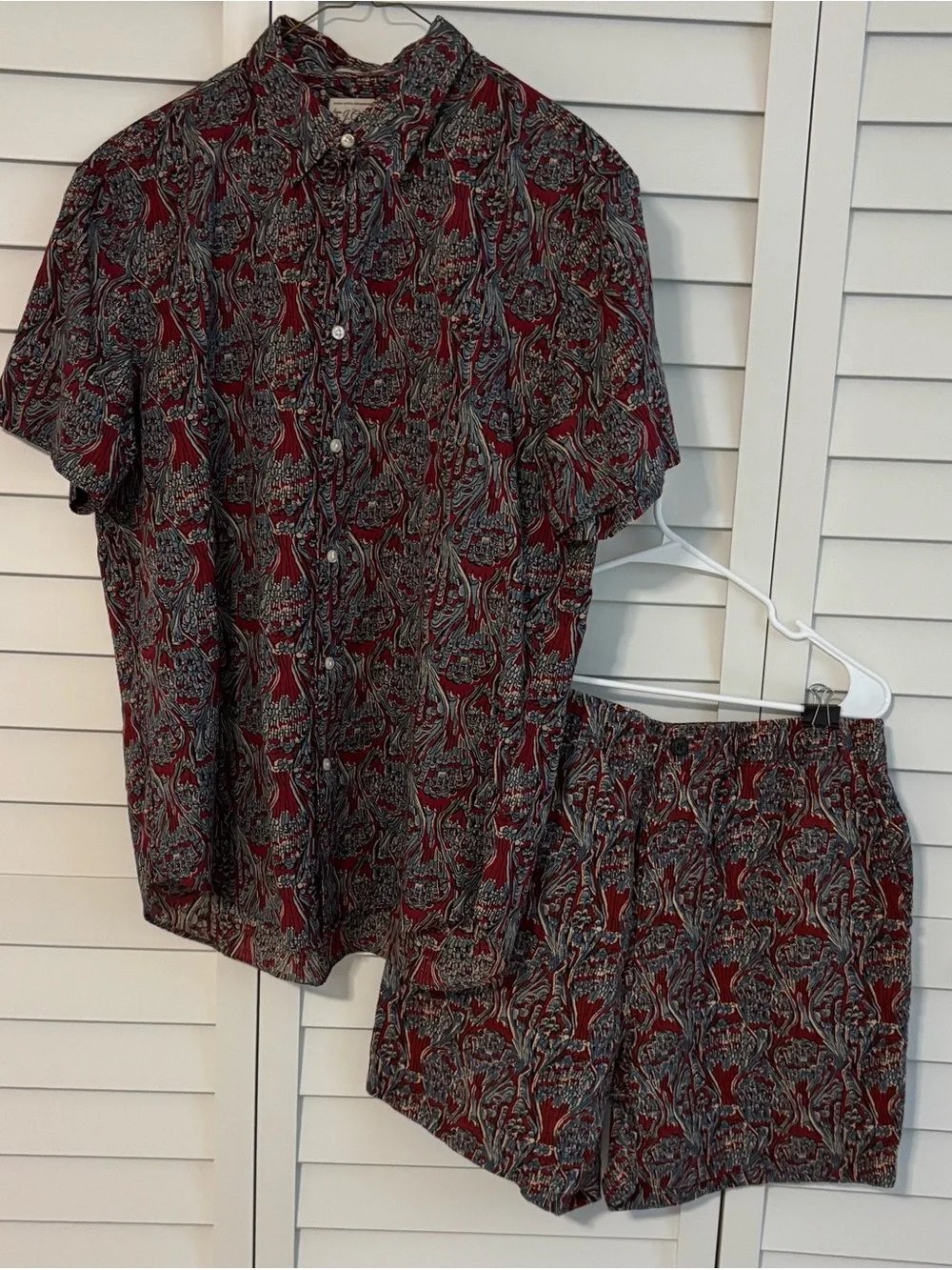 J. Crew Maroon Paisley Print Men's Shirt & Shorts Set